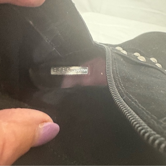 BCBGeneration Lokki ankle bootie in black suede with studded straps. Size 8 - Picture 9 of 11